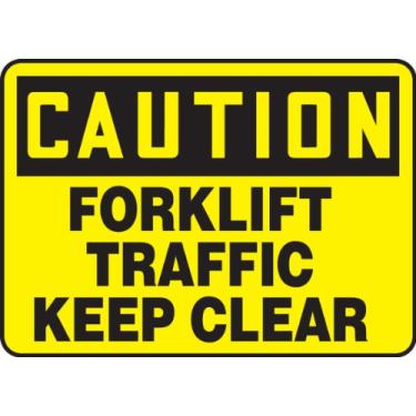 Imagem de Placa Accuform MVHR694VS, Legend"Caution Forklift Traffic Keep Clear", 25,4 cm de comprimento x 35,5 cm de largura x 0 cm de espessura, vinil adesivo, 25,4 cm x 35,5 cm, preto sobre amarelo