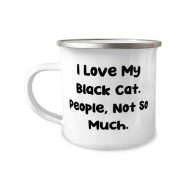 Imagem de I Love My Black Cat. People, Not So Much. Caneca para acampamento de gato preto de 355 ml, presente de gato preto com piadas, para amigos