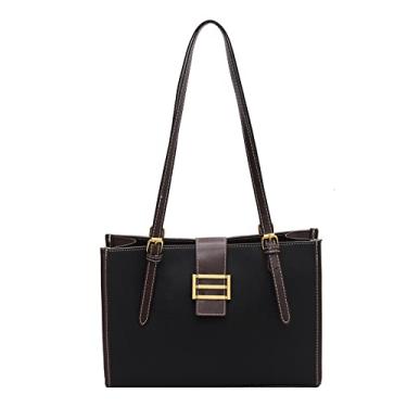 Imagem de Bolsa feminina moderna simples de grande capacidade, bolsa de couro vintage, bolsas e bolsas de mão com zíper, Preto, extra large