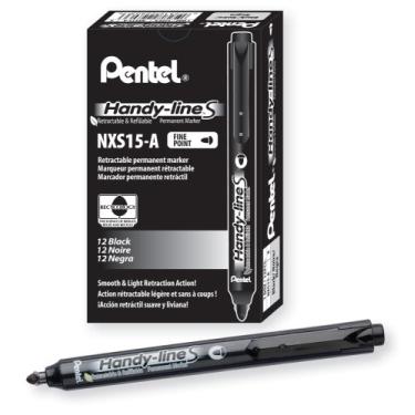Imagem de Pentel Marcador permanente retrátil e recarregável Handy-line S, ponta marcadora, barril preto, tinta preta, caixa com 12 (NXS15-A)