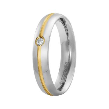 Imagem de Aliança Aço Veneza 5mm com Filete Central Gold IPG e Zircônia