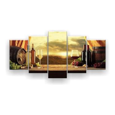 Imagem de Quadros Decorativos Cortina Vinho Uvas 5pc Sala Kit