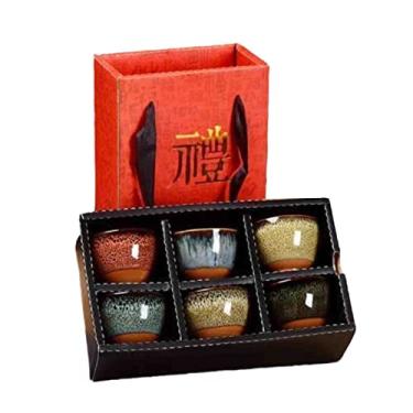 Imagem de Conjunto de xícara de chá 1 pçs/6 pçs xícara de chá de cerâmica xícara de chá de porcelana Teaware Kung Fu conjunto de chá doméstico forno mudança de esmalte cerâmica saquê conjunto