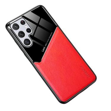 Imagem de OIOMAGPIE Capa leve de couro magnético + vidro fashion para Samsung Galaxy Note 20 10 Ultra Pro Plus A21S A20 S E A10S A11 Shell, capa traseira de proteção de lente (vermelho, A11)