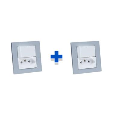 Imagem de Kit Espelho Duplo Reto 2 Interruptores e 2 Tomadas 20A Cinza