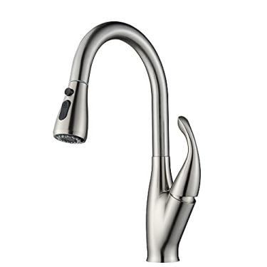 Imagem de Torneira de cozinha de puxar para fora preta torneira de cozinha de puxar para baixo montagem de convés 360 graus torneiras de níquel escovado torneira misturadora de água, níquel escovado, china