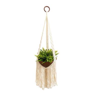 Imagem de Suporte para Vaso de Plantas em Macramê (cru) Franja