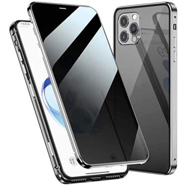 Imagem de HAODEE Capa de telefone bumper de metal de vidro temperado de dupla face, para Apple iPhone 13 Pro (2021) capa magnética anti-peep de 6,1 polegadas (cor: branco)