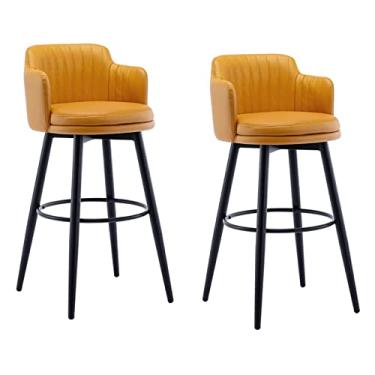 Imagem de Bancos de Bar Giratórios de 26 Polegadas Laranja Alto com Cadeira de Barra de Ilha de Cozinha com Encosto Baixo, Altura do Balcão com Braços, Assento Estofado Cromado com Pedal de Couro Nappa