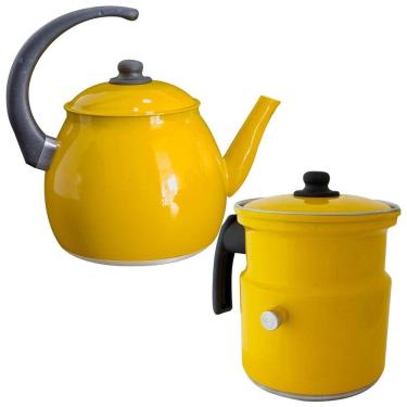 Imagem de Kit Chaleira E Leiteira Gulê Alumínio 2 Peças Amarelo