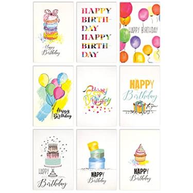Imagem de Cartões de Feliz aniversário, pacote com 99, 10 x 15 cm, designs divertidos e chiques desenhados à mão em papelão texturizado pesado, para todas as idades, da Better Office Products, em branco por dentro, com 99 envelopes