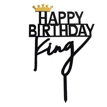 Imagem de Enfeite de bolo de feliz aniversário acrílico, decoração de aniversário com estampa de bolo de aniversário