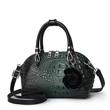 Imagem de Bolsa de mão feminina com alça superior de crocodilo médio bolsas transversais femininas retrô com zíper, Verde