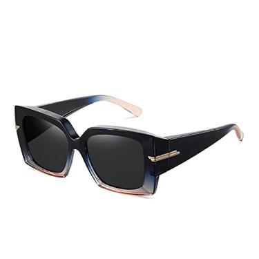 Imagem de Óculos de sol polarizados superdimensionados moda feminina armação grande óculos de sol quadrado preto dirigindo óculos de sol uv400, chá azul, polarizado