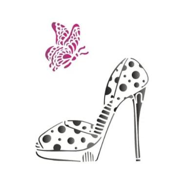 Imagem de Stencil de Plástico para Pintura OPA 15 x 20 cm - 1388 Sapato e Borboleta