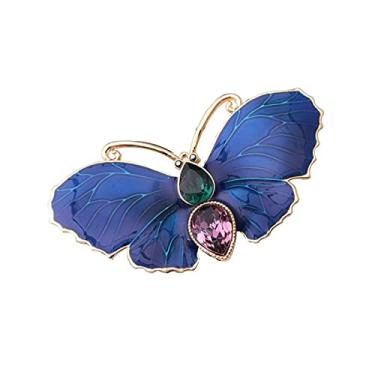 Imagem de KIZQYN Broche feminino elegante vintage broche de borboleta leve luxo cristal corpete terno casaco vestido broche decorativo acessório de fantasia (cor: caneca azul grande)