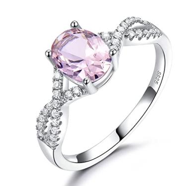 Imagem de Htayekog Anel de noivado de ouro branco com pedra preciosa em forma oval de prata esterlina 925 anel de compromisso personalizado anel de compromisso vintage anel de noivado para mulheres (7, rosa)