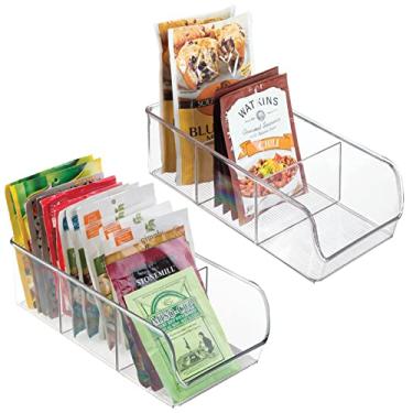 Imagem de Organizador de alimentos de plástico mDesign – Comporta sacos de especiarias, misturas de vestimenta, chocolate quente, chá, pacotes de açúcar na despensa, armários ou bancada – 2 pacotes – Transparente