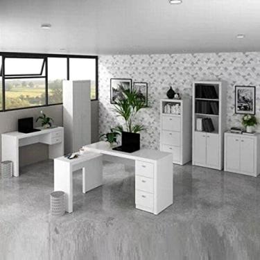 Imagem de Conjunto Home Office 2 Escrivaninhas, 2 Armários, 1 Balcão e 1 Estante Tecno Mobili Branco
