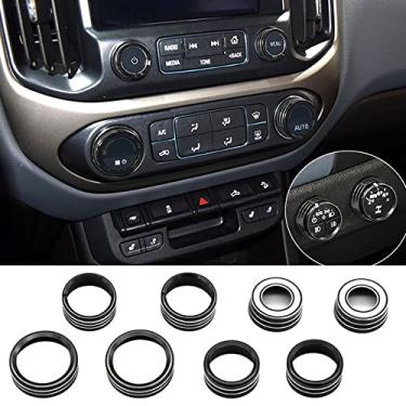 Imagem de Thor-Ind Tampa de botão de áudio AC compatível com Chevrolet Chevy Colorado GMC Canyon 2015-2022 console central de controle de clima automático seta de seta 4WD anel de acabamento com tampa do interruptor de luz 7 peças (preto)