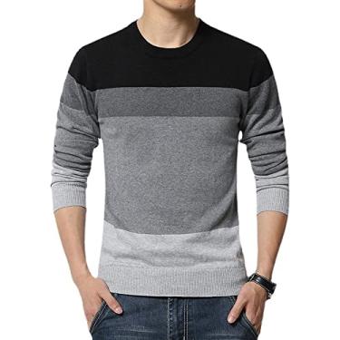 Imagem de Legou Suéter masculino de gola redonda pulôver de malha, Preto, G