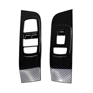 Imagem de TOTMOX 2 peças/conjunto de interruptor de elevação de janela estilo fibra de carbono, guarnição da capa, interruptor de controle de elevação para janela de apoio de braço para automóvel, moldura de bisel, compatível com Dodge Challenger 2015-2020