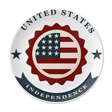 Imagem de USA Shied Independent Day America Prato decorativo de porcelana Salver talheres, Prato de jantar