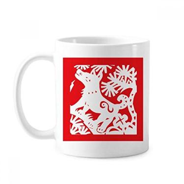 Imagem de Caneca de cerâmica para café e porcelana de cerâmica com corte de papel para cachorro animal do zodíaco da China