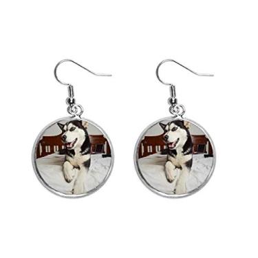 Imagem de Brinco de prata com pingente de orelha de cachorro para quarto de animal Husky joia feminina