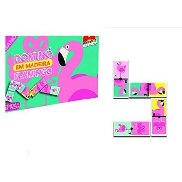 Imagem de Dominó em Madeira com 28 Peças Brinquedo Pedagógico - Flamingo