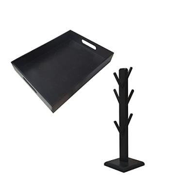 Imagem de Kit Porta Xícaras Bandeja Café 6 Pinos Grande Madeira MDF