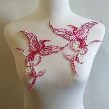 Imagem de Emblema de bordado de pássaro Fenghuang em estilo antigo e famoso estilo étnico, bordado, decorativo, artigos faça-você-mesmo, adesivos de artesanato em roupas costuradas (rosa)