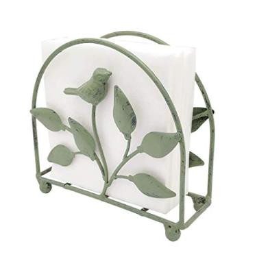 Imagem de Suporte de guardanapo clássico de pássaro e árvore de ferro fundido/dispensador de lenços independentes., Rustic Green, One Size