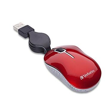 Imagem de Verbatim Mini mouse USB -A com fio para computador óptico - Plug & Play Mouse de viagem pequeno com cabo retrátil – Vermelho 98619