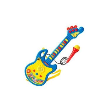 Imagem de Guitarra Infantil C/ Microfone Luz Som Azul - Dm Toys 5379