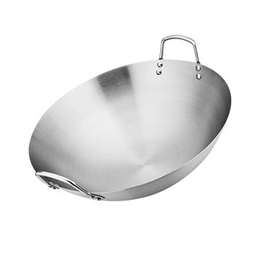 Imagem de AMLESO Frigideira de aço com alça dupla multifuncional tradicional resistente ao calor profissional wok frigideira para churrasco doméstico ao ar livre hash marrom churrasco, 26 cm