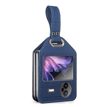Imagem de Estojo tipo carteira para telefone Compatible with VIVO X Flip Leather Case with Hand Strap Holder Stand,Ultra Thin Matte Hard PC Shockproof Protective Bumper Case Cover for VIVO X Flip (Color : Blu