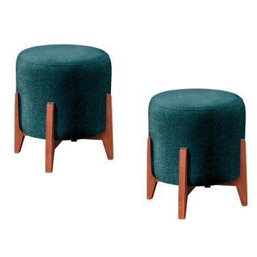 Imagem de Conjunto - 2 Puffs Banqueta Thor Luxo Castellar Móbile Linho Azul