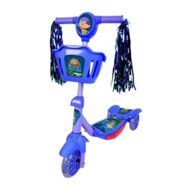Imagem de Patinete Infantil 3 Rodas Menino Menina Até 35kg Com Som Luz Led e Cesta Musical Scooter Feminino Masculino (Azul)