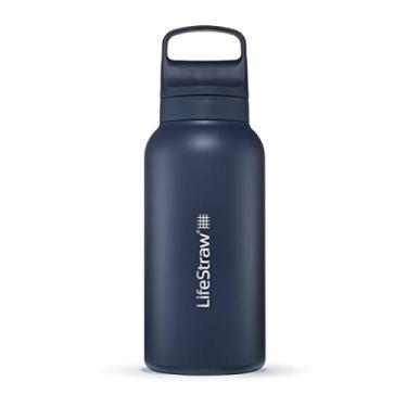 Imagem de LifeStraw Go Series — Garrafa de filtro de água isolada de aço inoxidável para viagens e uso diário, remove bactérias, parasitas e microplásticos, melhora o sabor, 1L Aegan Sea