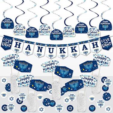 Imagem de Big Dot of Happiness Hanukkah Menorah - Kit de decoração de artigos de festa de Natal de Chanucá - Pacote de festa de decoração em abundância - 51 peças