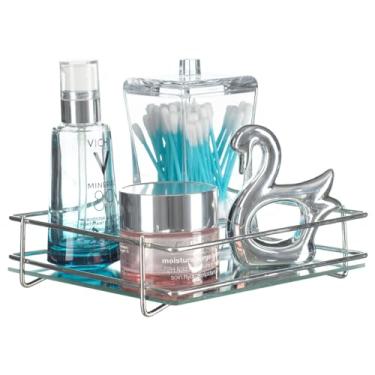 Imagem de Bandeja Com Espelho Decorativa P/ Maquiagem Perfume Banheiro Lavabo