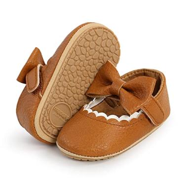 Imagem de COSANKIM Sapatos para bebês meninas Mary Jane, sapatos sem salto, sola de borracha antiderrapante, sapatos infantis para vestido de princesa, K - Marrom, 12-18 Months Toddler