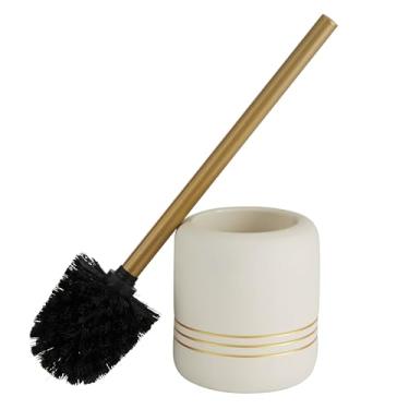 Imagem de Bath Bliss Escova de vaso sanitário de cerâmica branca e dourada