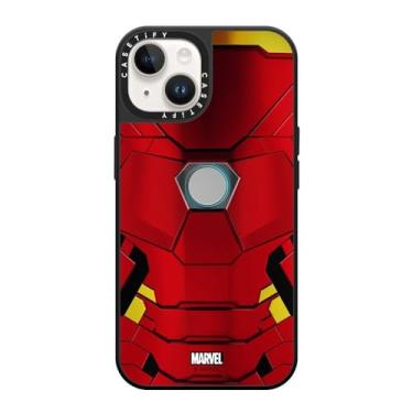Imagem de CASETiFY Capa espelhada para iPhone 14 [Iron Man Co-Lab/Reflexiva/Proteção contra quedas de 1,5 metros/Compatível com Magsafe] - Capa de terno do Homem de Ferro - Prata em Preto