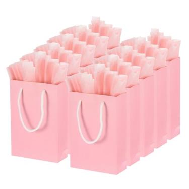 Imagem de PATIKIL 15 x 5,8 x 21,8 cm, sacos de presente a granel, 12 conjuntos de sacolas de lembrancinhas de festa de tamanho pequeno com papel de seda rosa para compras de festa de casamento, rosa
