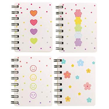 Imagem de Capa de couro PU Yansanido Pocket Super Mini Smiley Diary Notebooks Memo Note Book 5 x 3 polegadas cor aleatória, Spiral 3.14 x4.13 Inch 4set