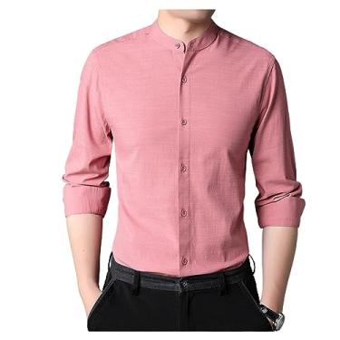 Imagem de Camisa social masculina de manga comprida lisa, com botões, respirável, confortável, leve, Rosa vermelha, 3G