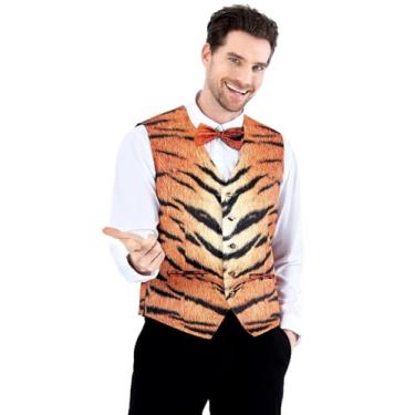 Imagem de Fashonal Colete masculino de 2 peças, colete e gravata borboleta, Tigre, X-Large
