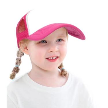 Imagem de Boné de caminhoneiro de malha infantil infantil - Boné de beisebol ajustável moderno boné snapback chapéu de verão para bebês meninos meninas (2-4 anos), Vermelho escuro e branco, 2-6 Anos